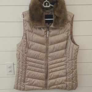 Talbots Light Brown Puffer Vest with detachable Faux Fur Collar